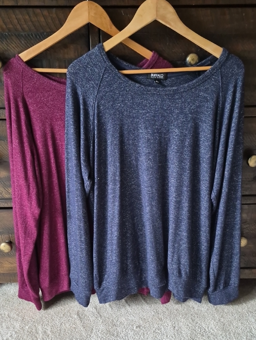 2 Buffalo David Bitton Heather Navy and Magenta Crewneck Sweaters XL